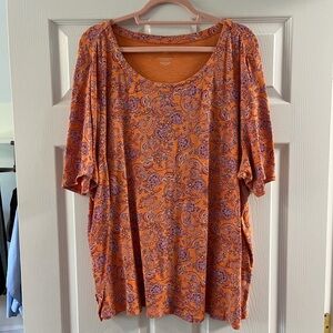 J. Jill Orange Paisley Scoop-Neck Short Sleeve Top